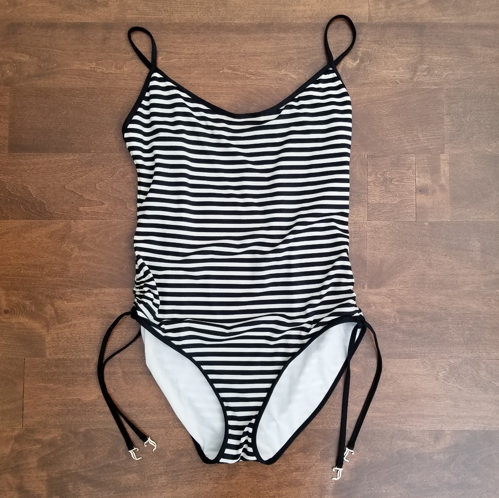 Juicy Couture Black and White Striped One Piece Swimsuit